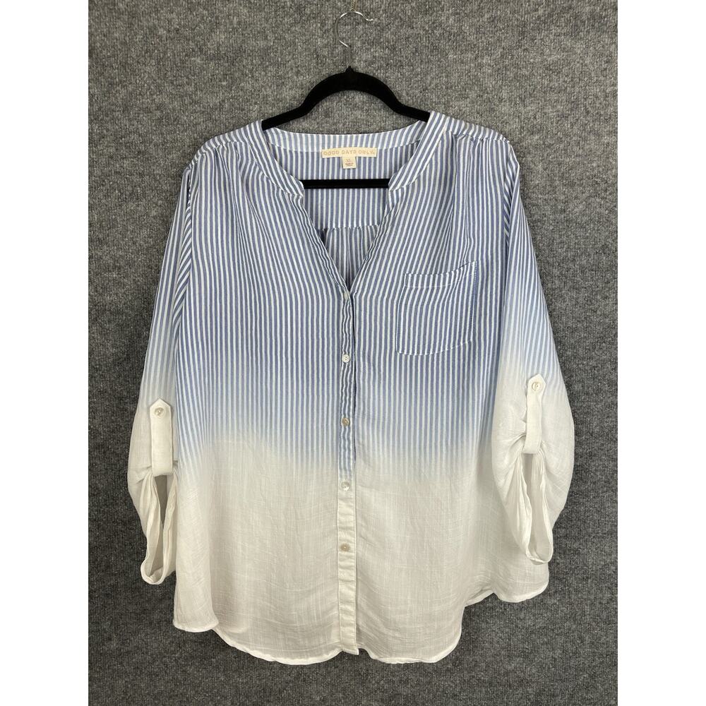 Good Days‎ Only Top XL Blue and White Ombre Strips Roll-tab Sleeve
